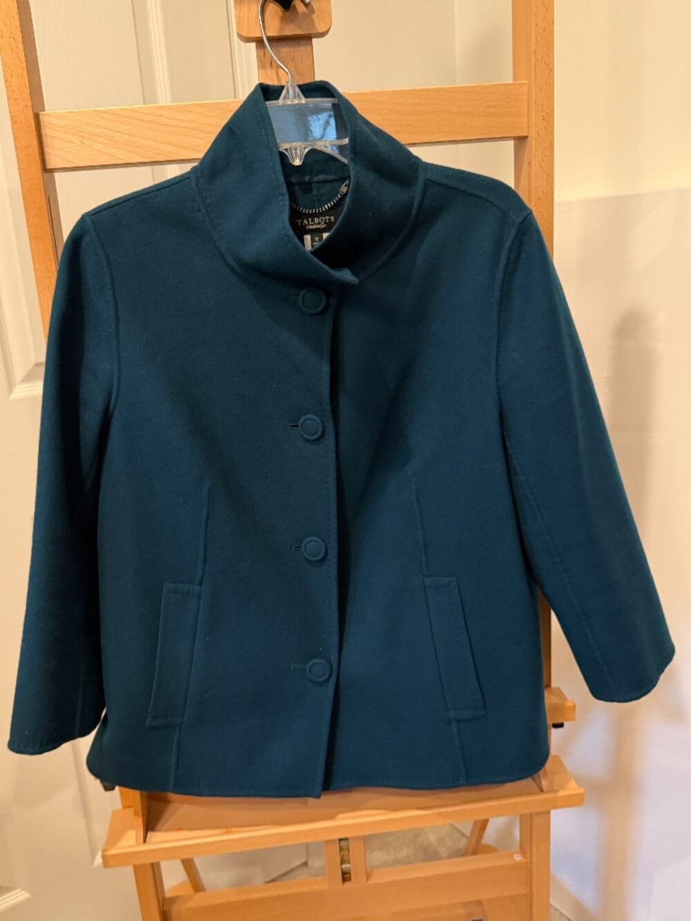 Talbot's Teal Standing Neck Blazer EUC! Size 12 Lightweight Wool